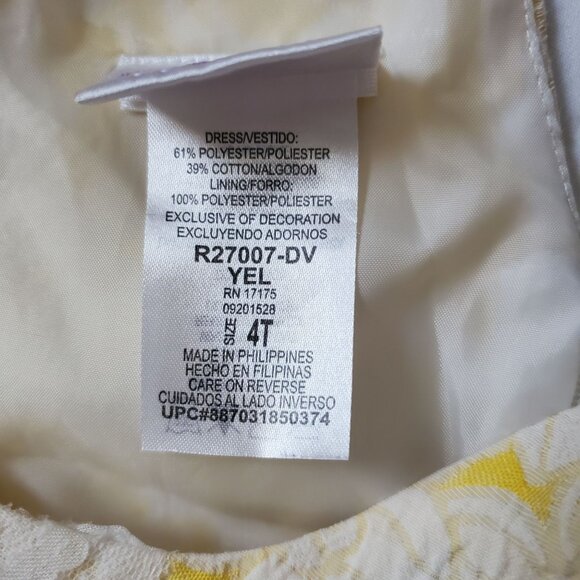 Iris & Ivy Toddler Girls Yellow Embroidered Lace Bow Sleeveless A-Line Dress 4T - Picture 12 of 15